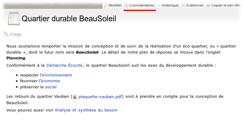 onglet d'accès aux commentaires d'une page wiki