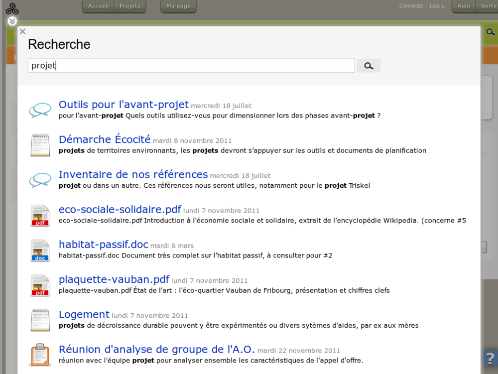La nouvelle interface de recherche s'ouvre également dans une popup, afin de ne pas quitter la page courante.