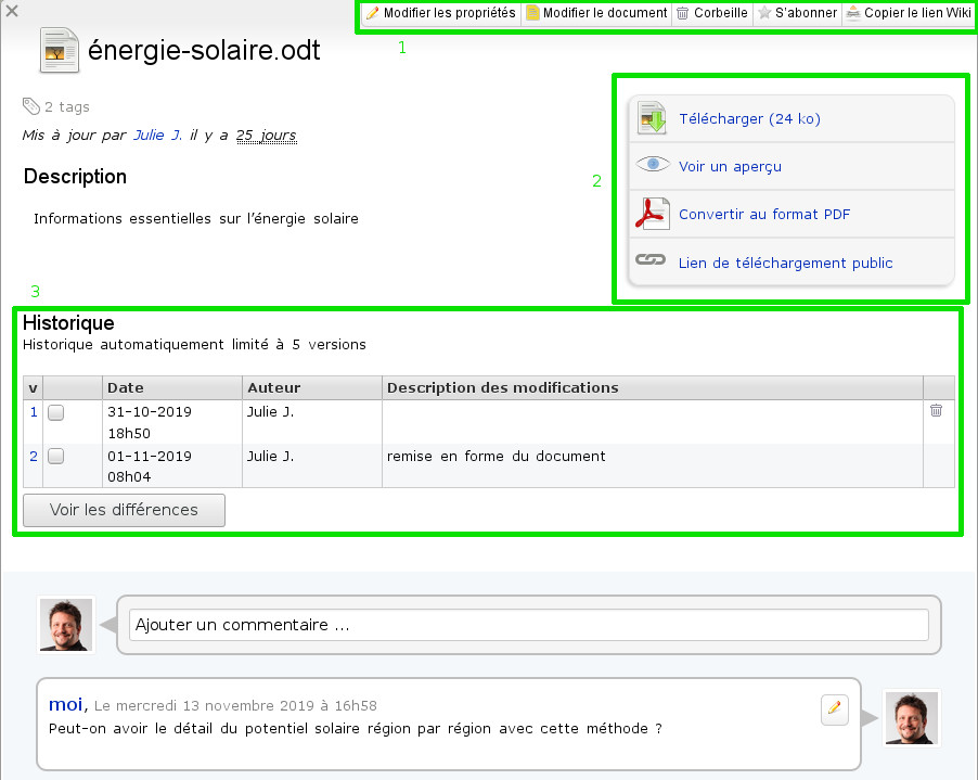 Ouvrez un fichier partagé, pour le visualiser, le télécharger ou le modifier
