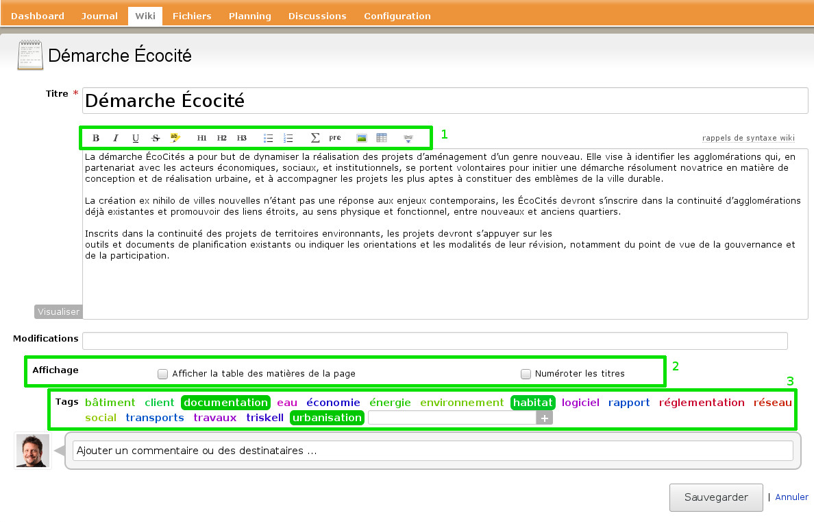 Rédaction d'une page sur le wiki